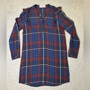 Anthropologie Cloth & Stone Plaid Ruffled Long Sleeve Shirt Dress Size XS